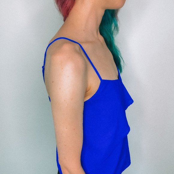 American Eagle Outfitters Royal Blue Ruffle Blouse - Picture 4 of 6